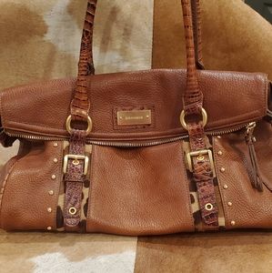 Brahmin leather and leopard calf hair purse